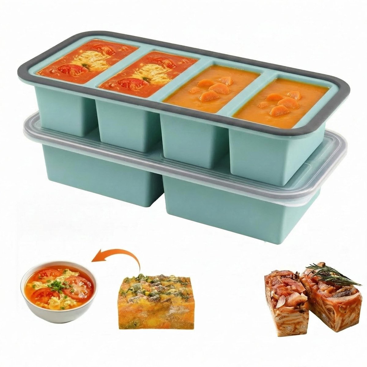 Dailygoods- Soepvormen voor het invriezen - Siliconen Vriesschalen - 125 ml/250 ml/500 ml - Luchtdicht Deksel - Stapelbaar Ontwerp - Ideaal voor Bouillon/Sauzen - Diepvriescontainer
