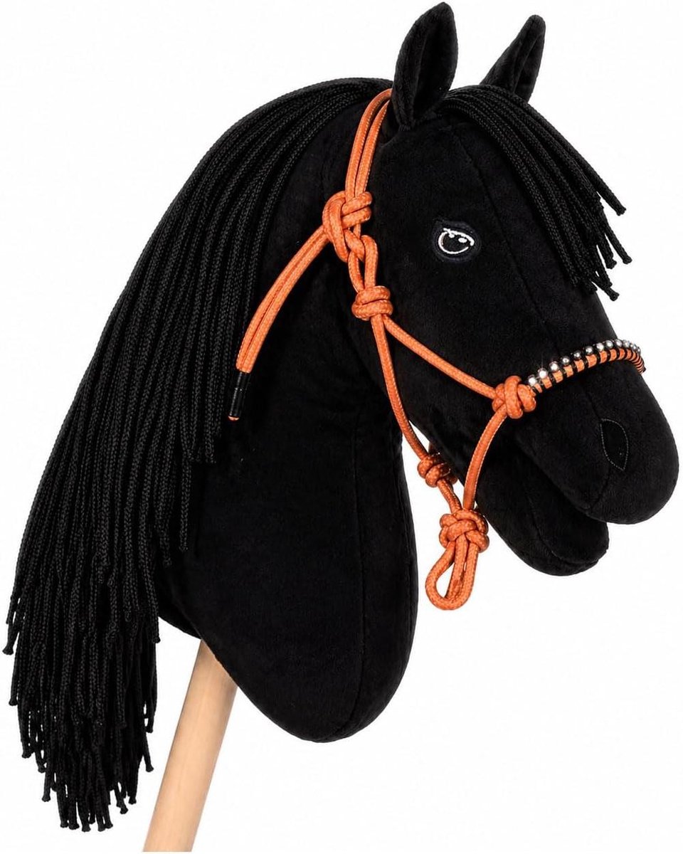 Hobby Horse Set - Steekpaard Bobby - Kinderspel - Met strass halster - 40 cm steel - Oranje
