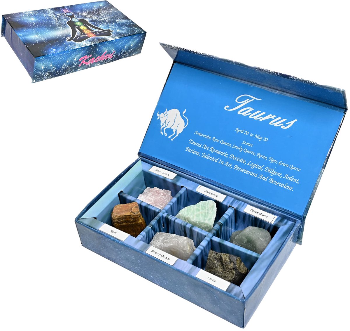 Dailygoods- Genezende Kristallen Natuurlijke Set - Edelstenen voor Meditatie - Horoscoop Box Set - Sterrenbeelden Stenen - Kachvi Kwaliteit - Spirituele Energieën