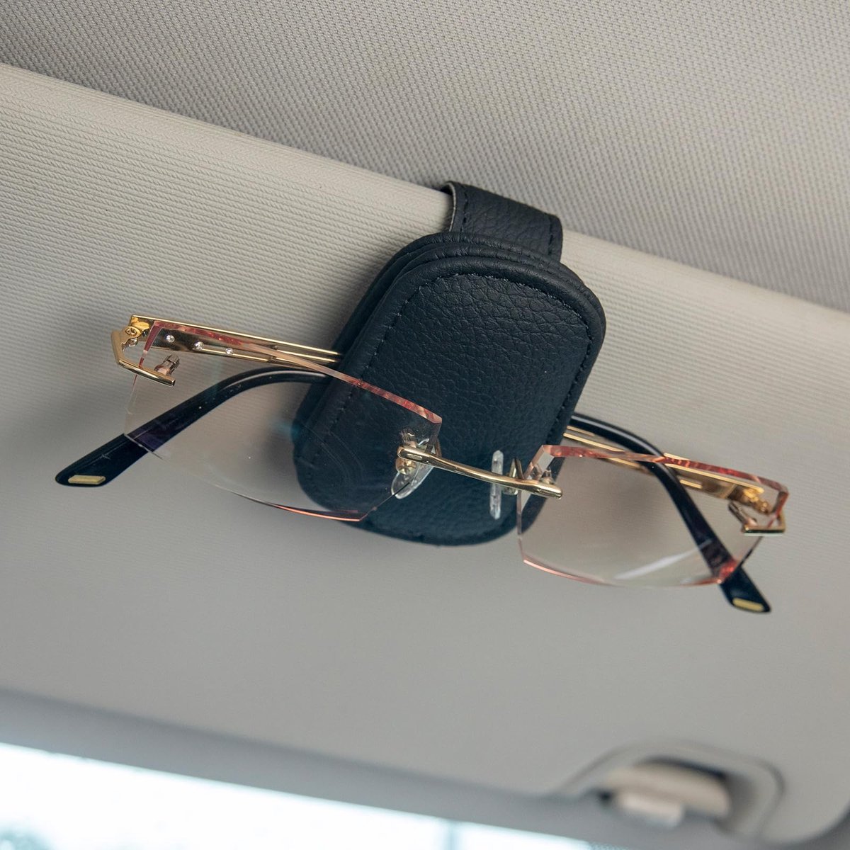 Dailygoods - Leren Zonnebril Houder voor Autobestuurders - Zwart