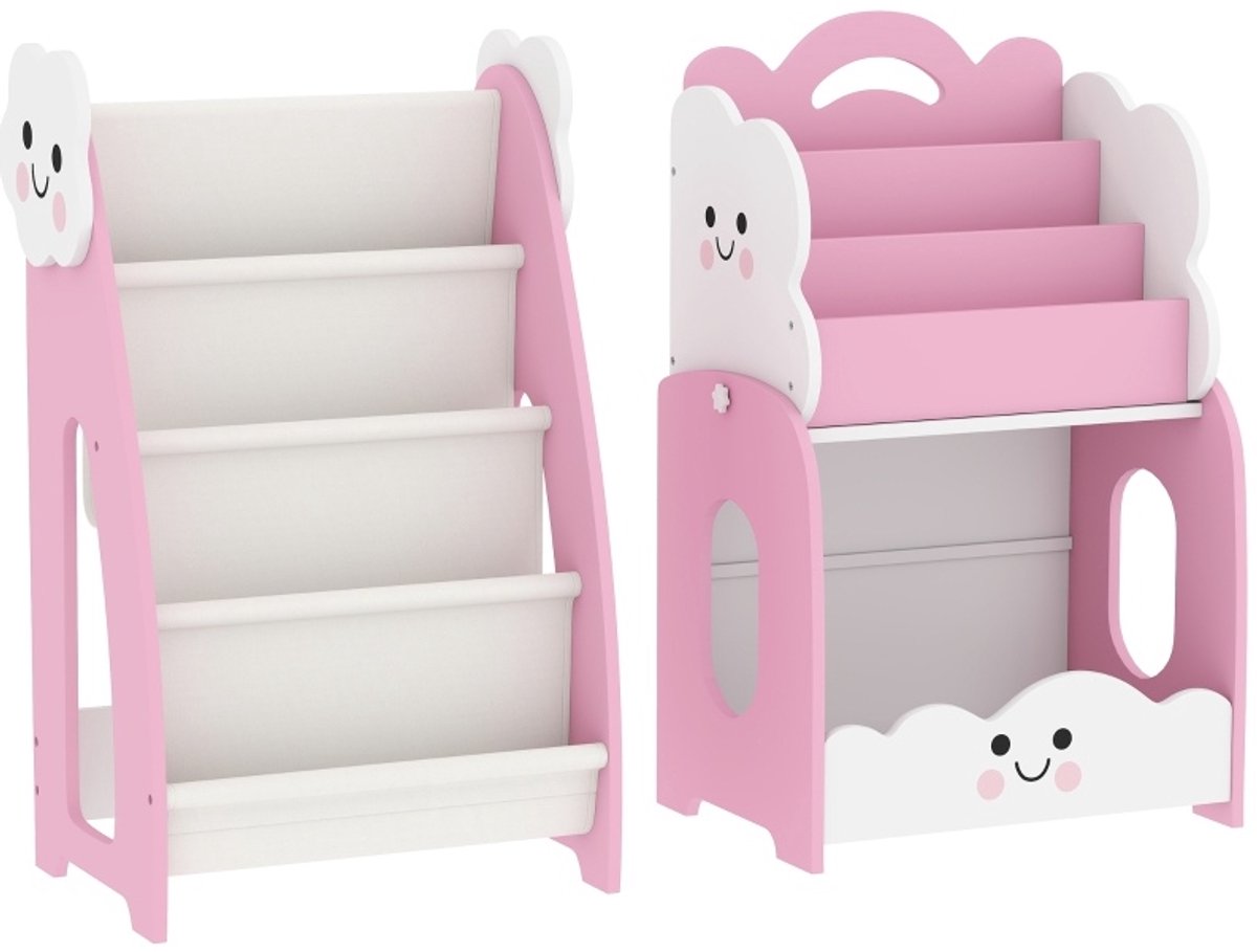 REDOM Kinderregal - 3-in-1 boekenkast met speelgoedopslag - Open opbergruimte met 4 vakken en 3 niveaus - MDF - Roze - Kinderkamer - 85,5 x 32 x 72 cm