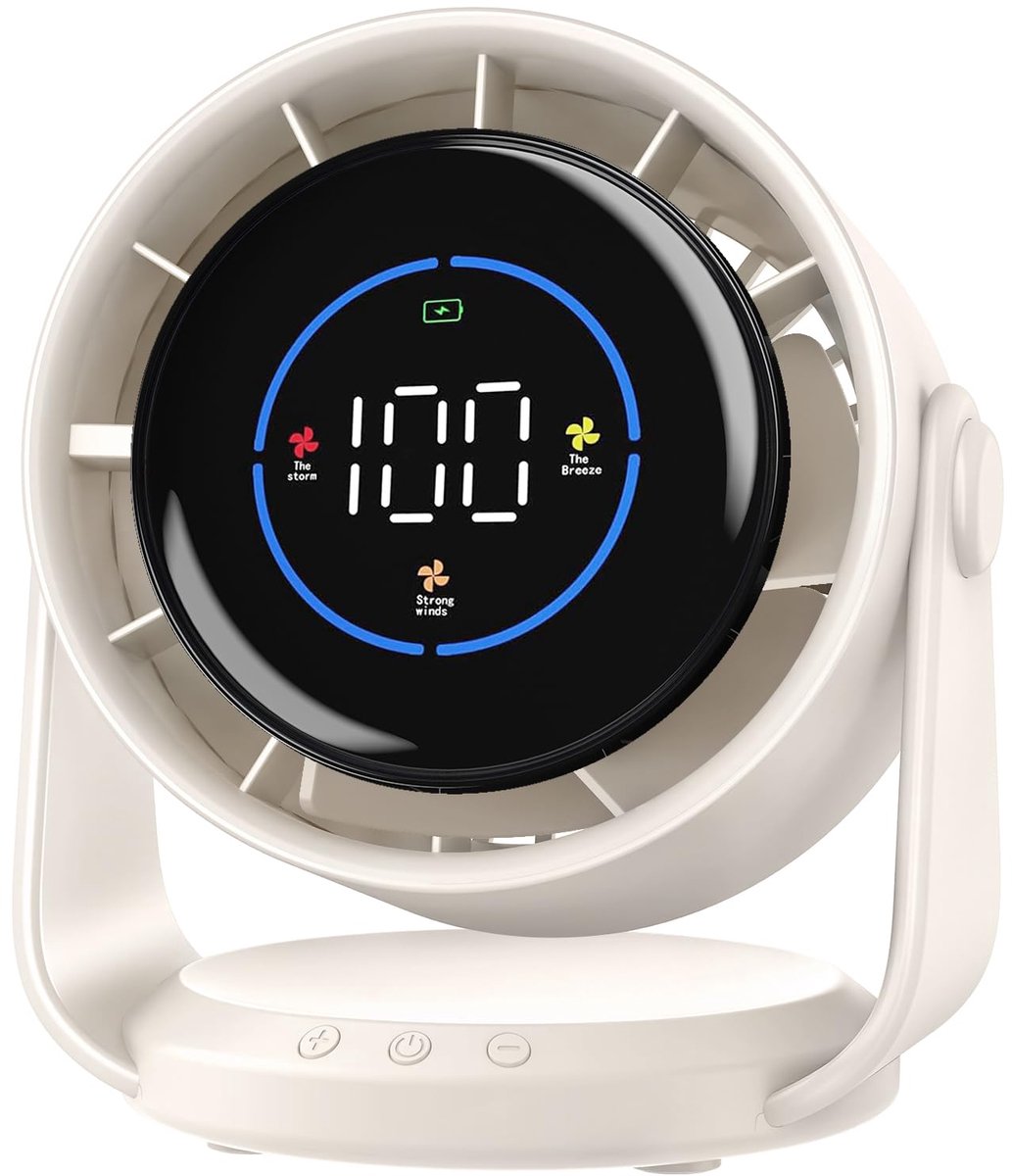 SnelShoppen - Slimme Tafelventilator USB Ventilator Draagbaar met LED Display 100 Snelheden 105° Verstelbare Hoek Bureau Ventilator voor Kantoor Thuis