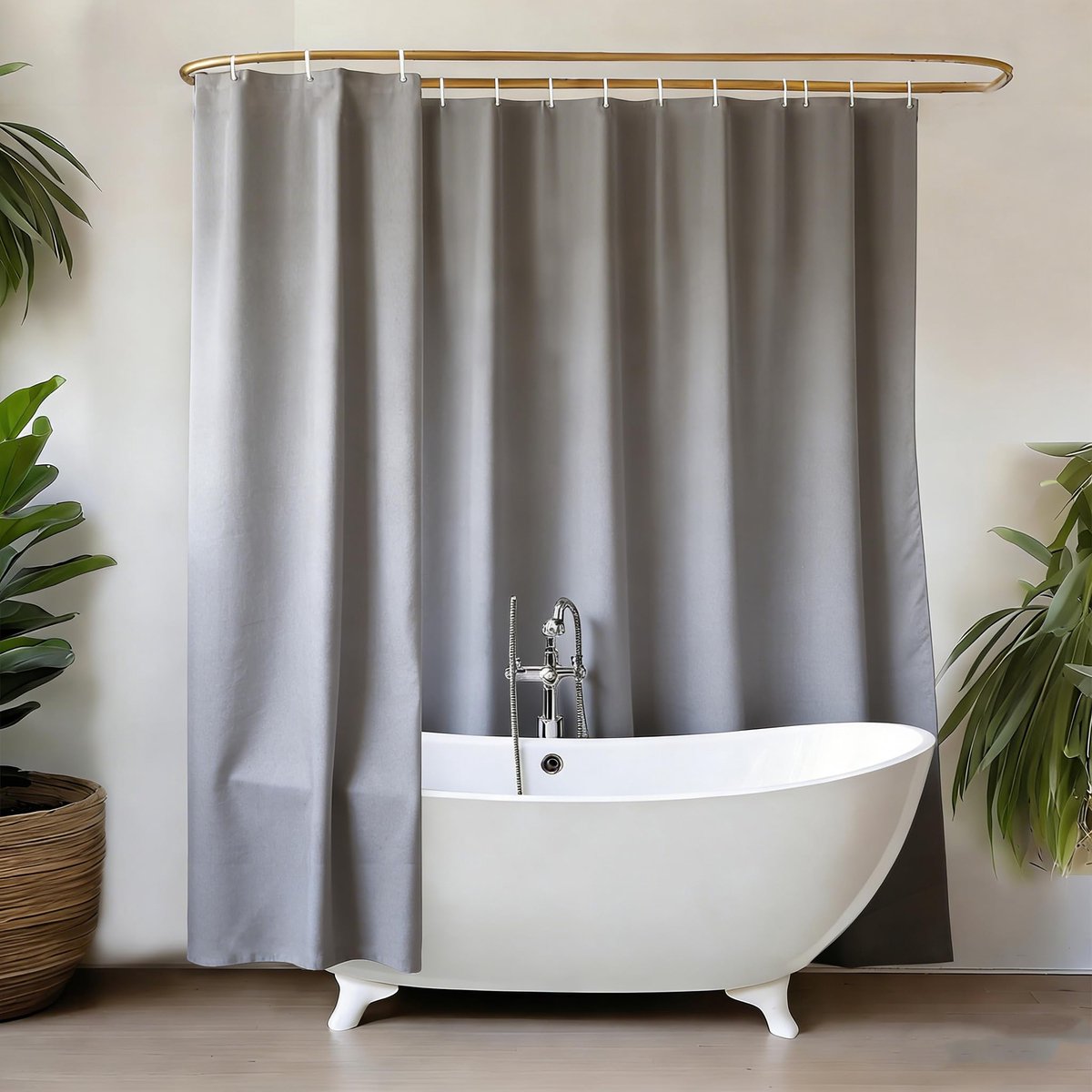 SnelShoppen - Douchegordijn Lichtgrijs Textiel Wasbaar 240 x 200 cm Luxe Douchegordijn Voor Badkamer Decoratie, Waterafstotend, Modern Design