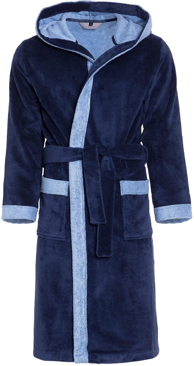 SnelShoppen - Heren Badjas XXL Donkerblauw met Capuchon - Bamboevezel Saunamantel - Comfortabele en Luxe Badjas voor Thuis en Sauna