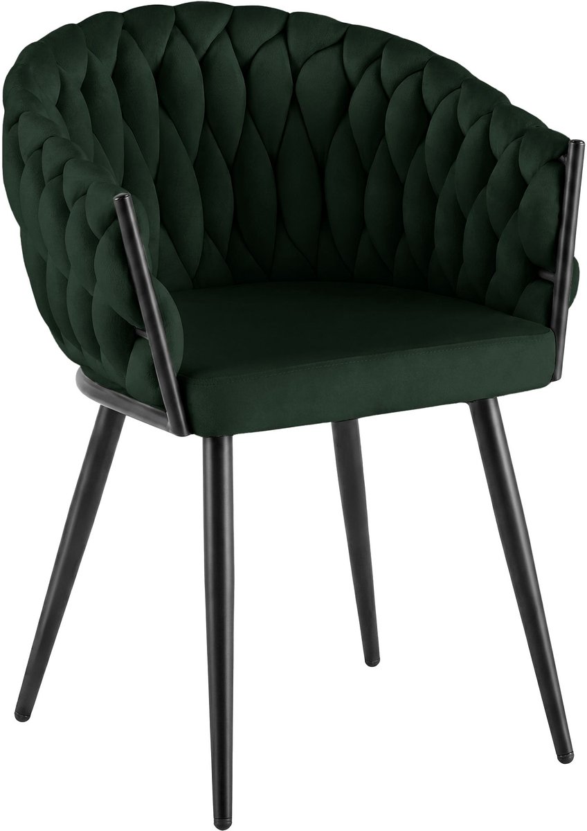 CLP Molise Eetkamerstoel - Zwart frame - 150 kg - Velvet - Fluweel/groen