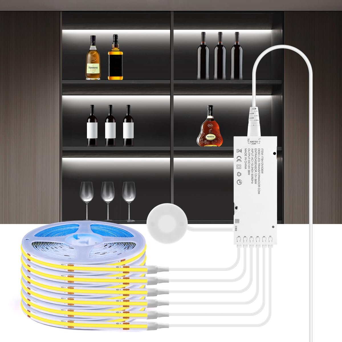 SnelShoppen - Tlinkosta Cabinet Lights COB LED-strip 6 in 1 Dimbaar met Penetrating Touch Controls voor Vitrines, Kasten, Keukens, Wijnkasten en Plank