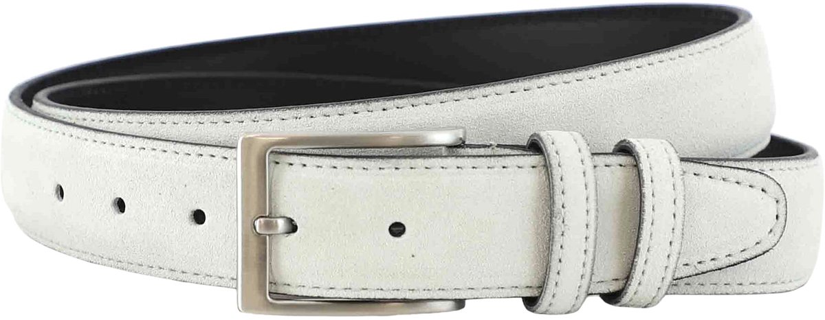Landley Suède Leren Heren Riem - Pantalon Riem Leer - Broekriem Mannen - Lichtgrijs / Wit - Lengte totaal 110 cm / Riemmaat 95