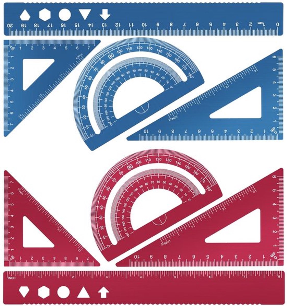 - Geometrie Set - Aluminium Geometrisch Meetgereedschap - 8 Delige Set - Blauw en Rood - Nauwkeurig en Duurzaam - Geschikt voor Studenten