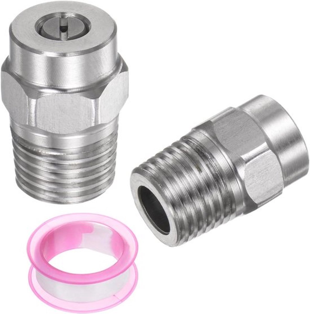 Set van 2 roestvrijstalen hogedrukreiniger mondstukken voor waterbezem en vloerreiniger met 25 graden schroefdraad en 1/4 inch mannelijk NPT, opening 1,236 mm.
