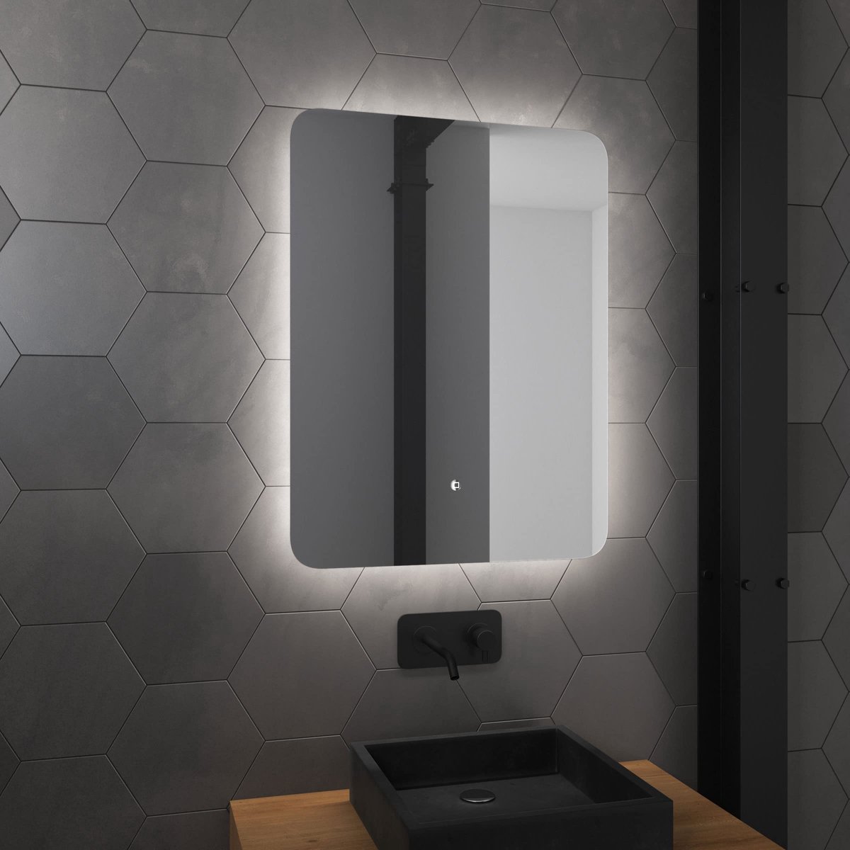 SnelShoppen - AURLANE Spiegel voor Badkamer met LED Verlichting, Zelfverlicht, Sfeer, 60 x 80 cm, Modern, Wandspiegel voor Toilet, Badkamer, Make-up,