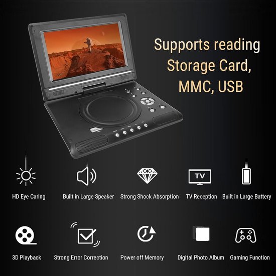 Draagbare DVD Speler - 3D Speler HD Speler - Reis Entertainment - 270° Draaibaar Scherm - 9.8 Inch - Niet gespecificeerd — afbeelding 2