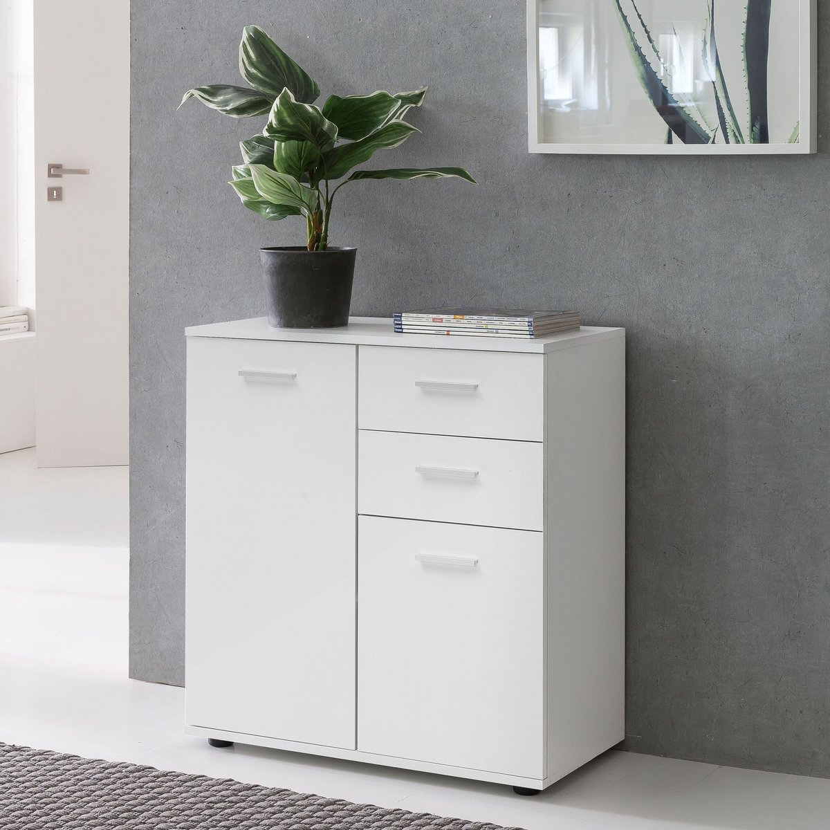 ladekast SVENJA met deuren & laden 71x78x35cm kast hout wit | Halkast helder modern | Multifunctionele kast klein | Sideboard mat dressoir | Commode meubilair van de ladenkast