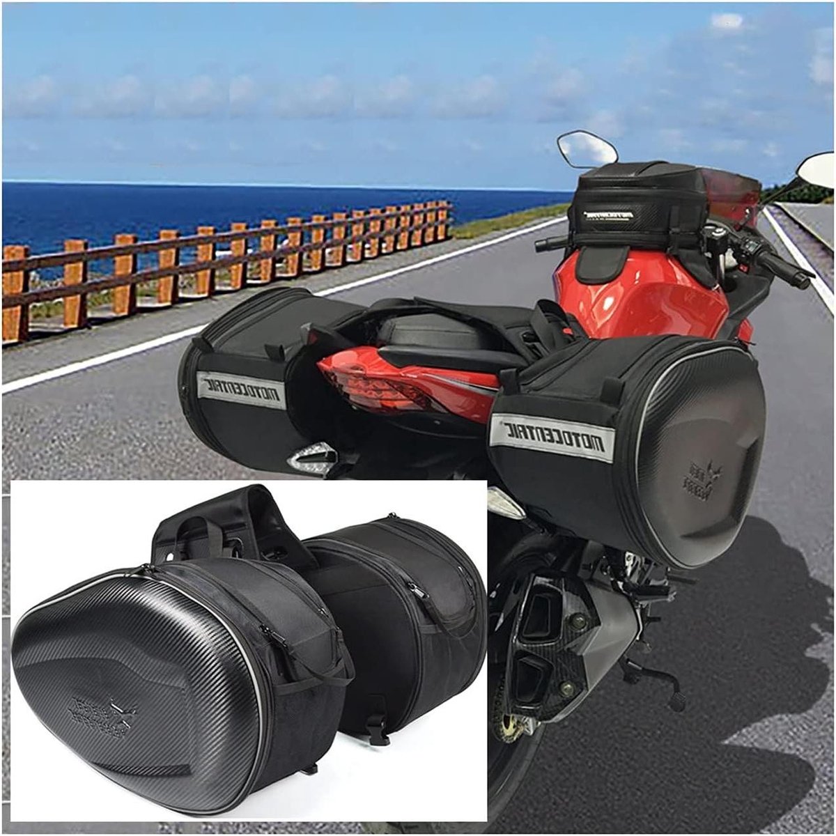 Zadeltas Motorfiets - Motorbagage Tas - Reizen met Motor - Harde Schaal - 45x22x32cm - Zwart
