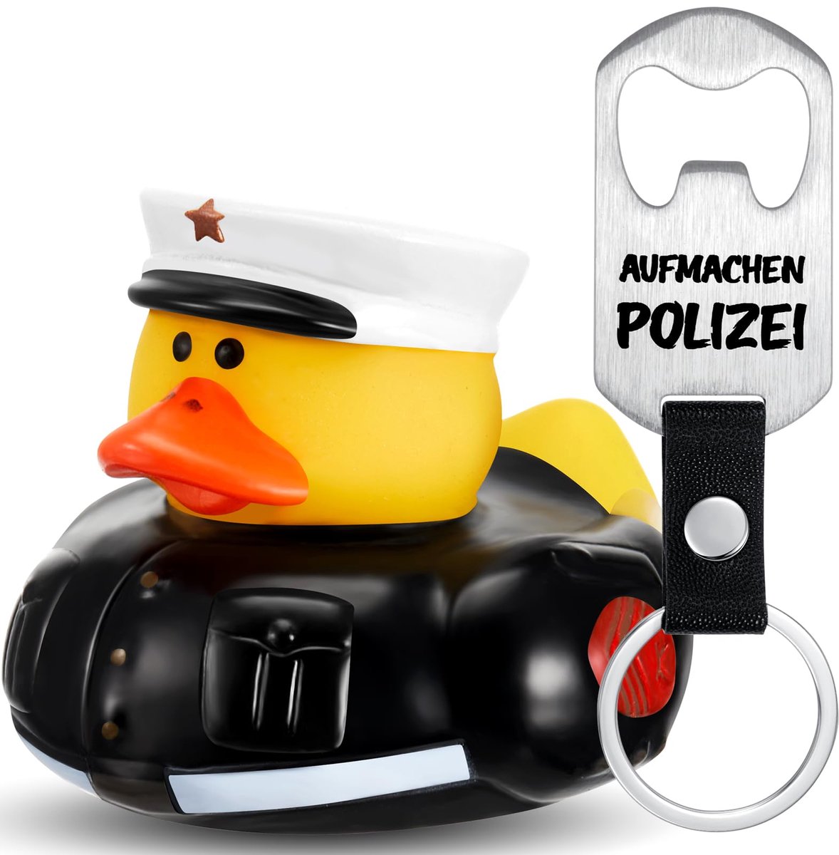SnelShoppen - Grappige Politie Rubberen Eend Cadeauset - Sleutelhanger en Flesopener - Perfect Geschenk voor Papa, Mama, Collega of Vriendin - Ideaal