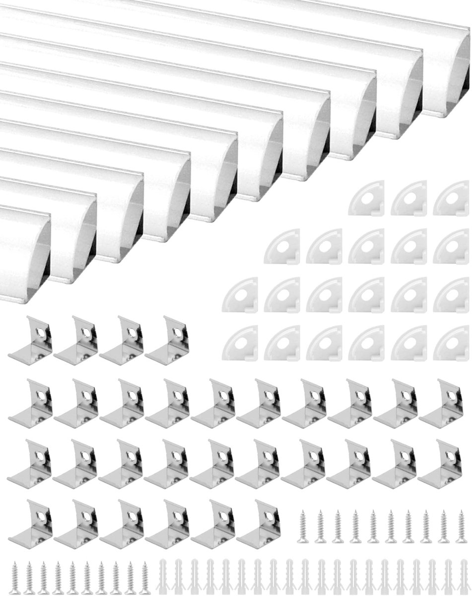 SnelShoppen - LED Aluminium Profiel V-vorm 10x1m, LED Strip Rail met Afdekking, 45 Graden Hoek, Bevestigingsmateriaal voor Tuin, Keuken en Feesten
