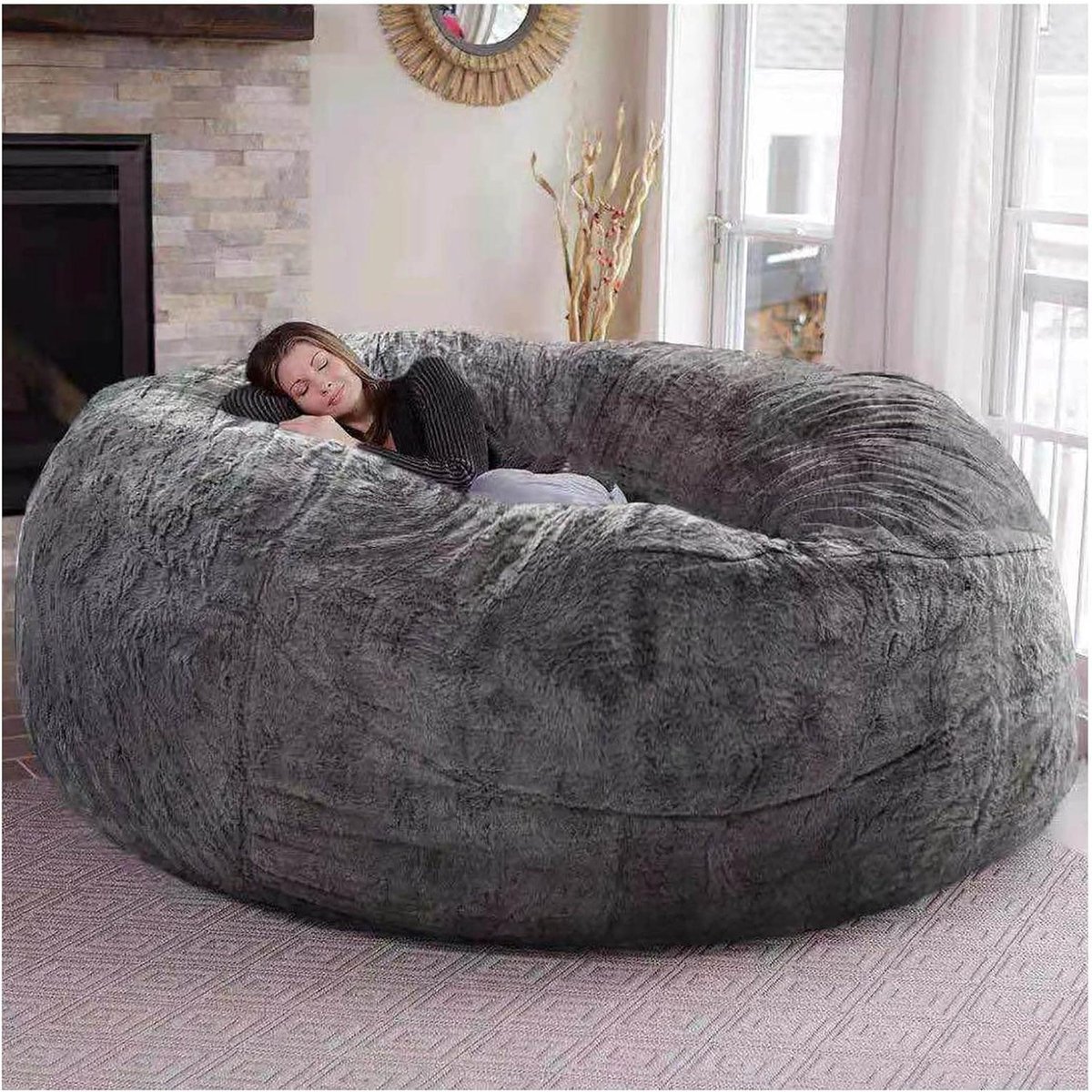 Zitzakhoes - Luie Sofa Cover - Ontspannen Zitten - Super Zacht Faux Fur - 7FT (180x90cm) - Donkergrijs