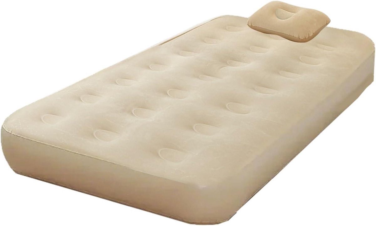 Luchtbed - Opblaasbaar logeerbed - Logeren en kamperen - Met ingebouwde pomp - 203 x 152 x 38 cm - Beige