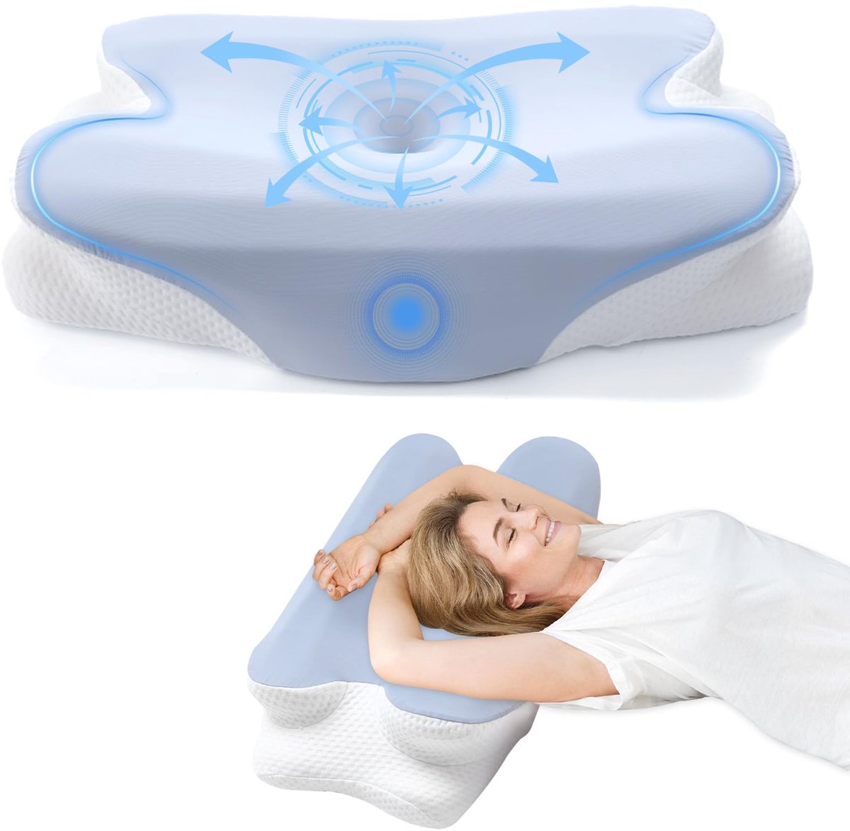 SnelShoppen - BBWELL Orthopedisch Nekkussen, Ergonomisch Neksteunkussen, Antisnurk Hoofdkussen van Traagschuim voor Zij-/Rug-/Buikslapers - 60x34x13/1
