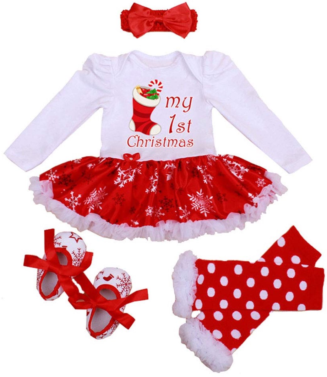 Dailygoods - Pasgeboren Baby Meisjes Kerst Romper Tutu Jurk Outfit met Accessoires