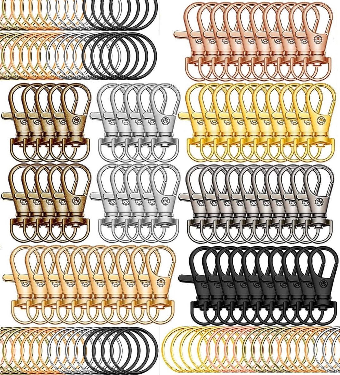 Dailygoods - 140 Stuks Sleutelringen en Karabijnhaken - Sleutelhanger Set met Draaisluiting