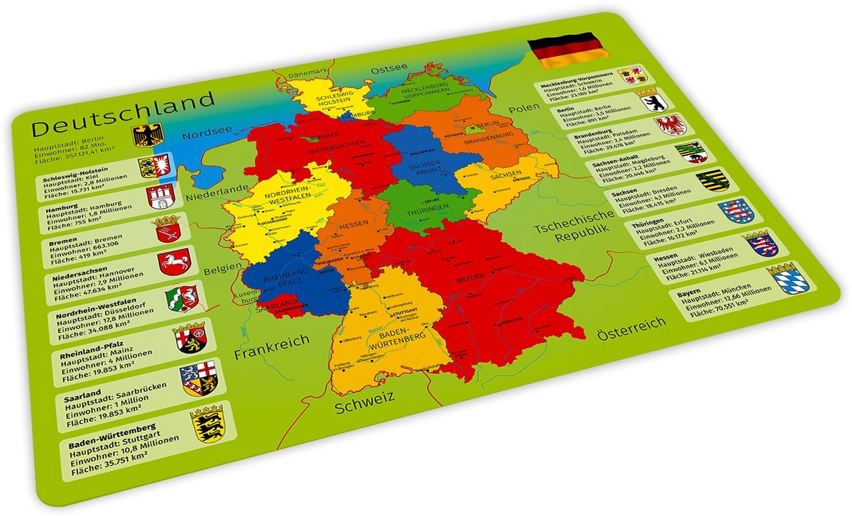 Dailygoods - Stabiele Vinyl Placemat Duitsland - BPA-vrij en Afwasbaar voor Kinderen