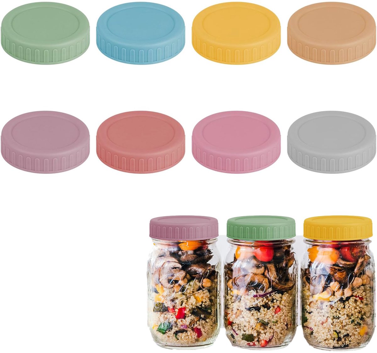 Dailygoods - Kleurrijke Mason Jar Lids - Herbruikbare en Levenslange Deksel met Siliconen Ringen