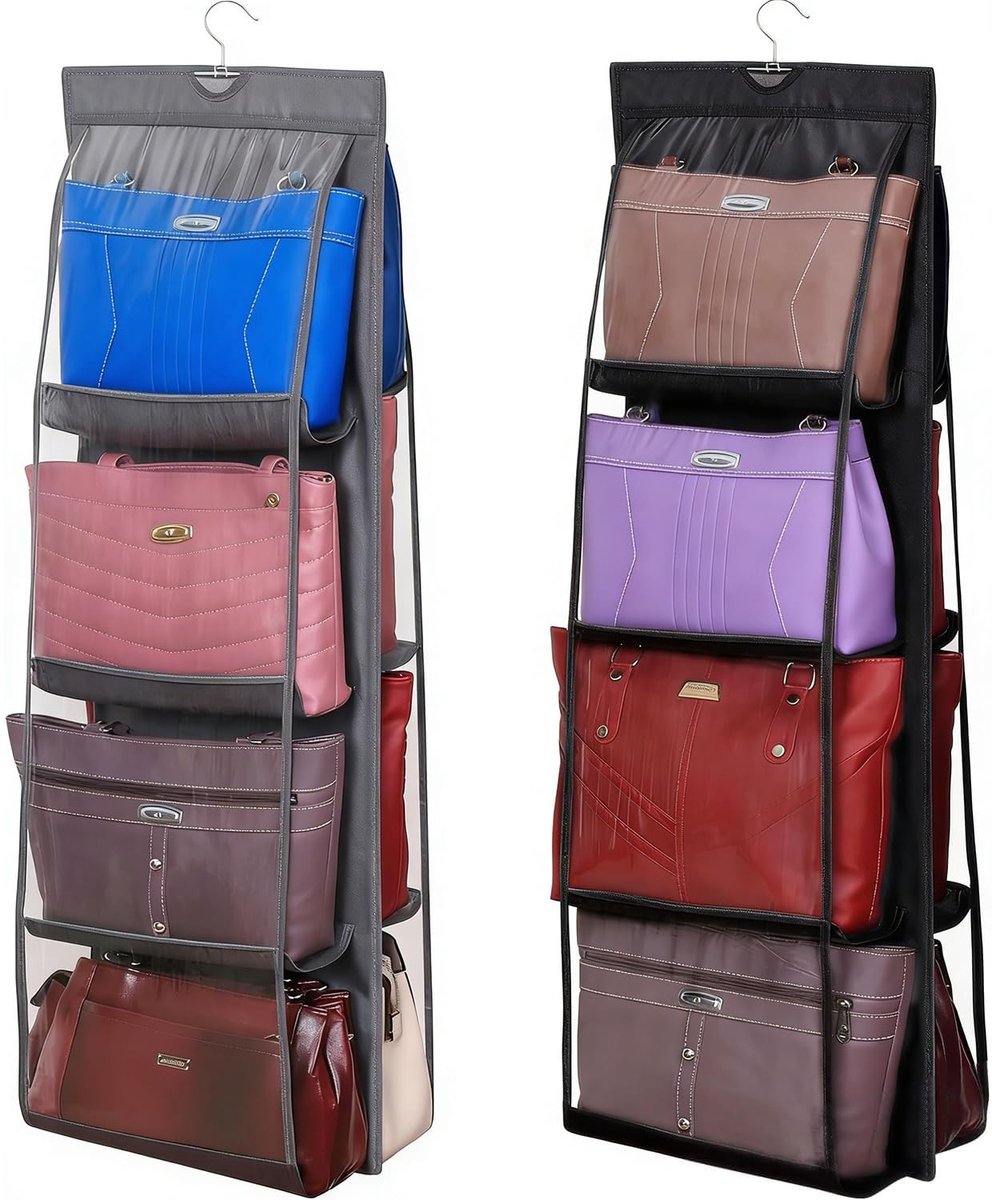 Dailygoods - Hangende Tas Opslag met 8 Doorzichtige Vakken - Handtas Organizer voor Kledingkast
