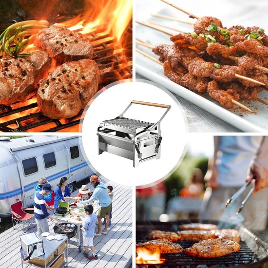 Houtskoolbarbecue - Campinggrill Staal - Buiten Grillen - 360 Graden Rotatie - 16 x 30 x 16 cm - Zilver — afbeelding 4