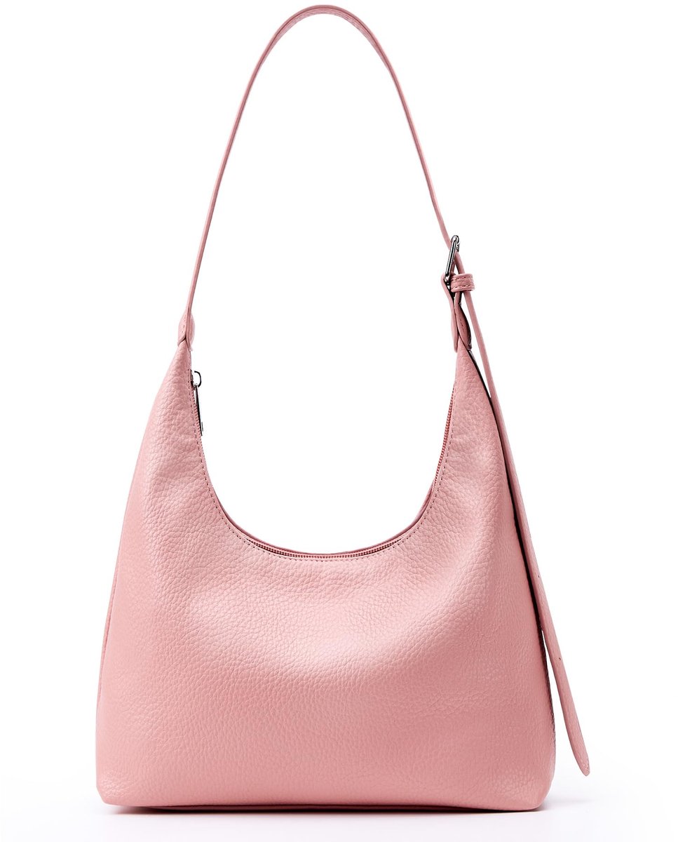 SnelShoppen - Dameshandtas Schoudertas PU-leer Vintage Hobo-tas Verstelbare Riem Roze voor Werk School Shopper Casual Dagelijks Gebruik