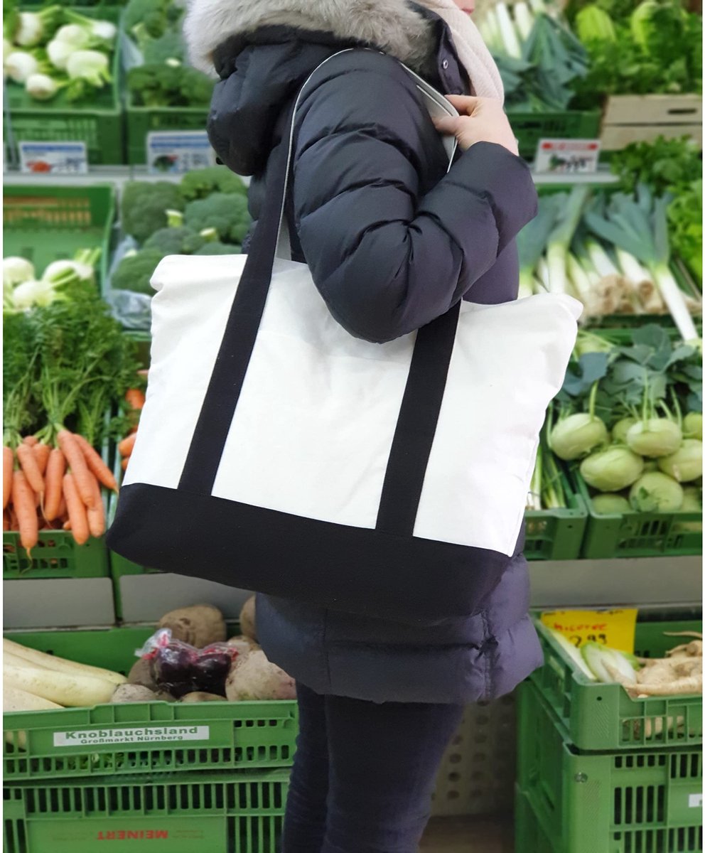 SnelShoppen - Grote Canvas Tote Bag met Ritssluiting - Gevoerde Katoenen Shopper - Ideale Boodschappentas, BadTas en Draagtas voor Heren en Dames - 25