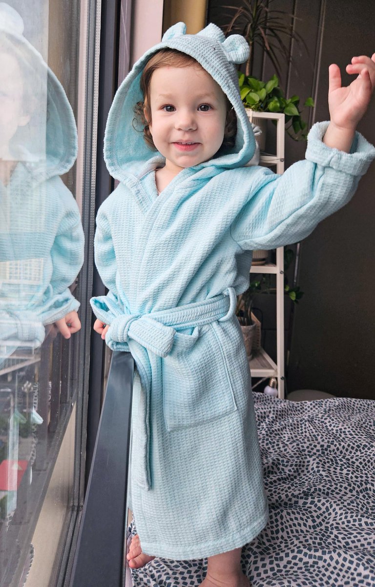 SnelShoppen - KAKU NANU Badjas voor Kinderen 100% Katoen, Zachte Badstof met Capuchon, 5 Kleuren, 2-10 Jaar, Ochtendjas met 2 Zakjes en Riem, Perfect