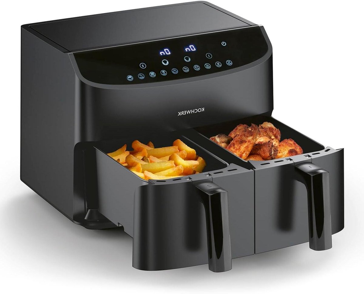 Heteluchtfriteuse Dubbele Kamer - Airfryer met 2 Lades - Gezond Frituren - Smart Finish Synchronisatie - 7 Liter - Zwart