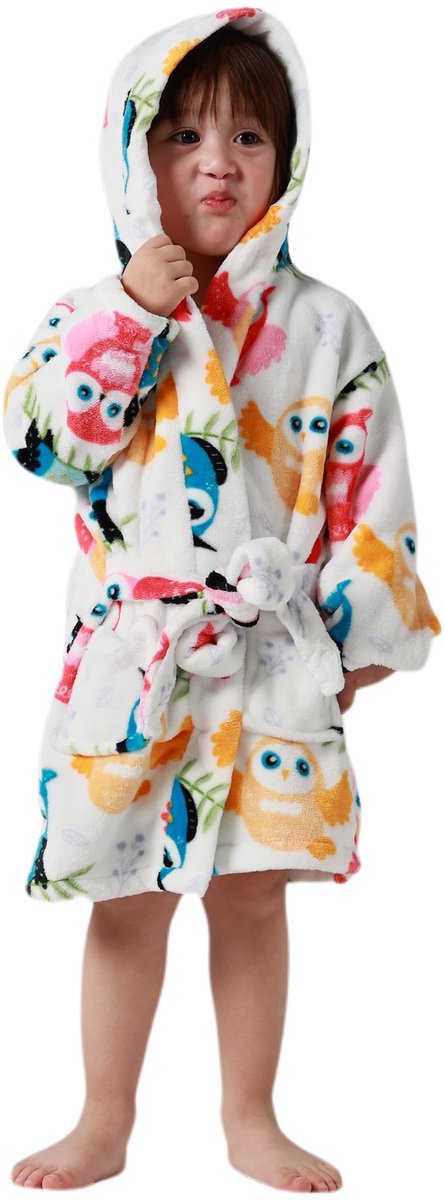 SnelShoppen - DELEY Kinderen Badjas Jongens Meisjes Capuchon Gewaden Peuter Pyjama Nachtkleding Zachte Kamerjas Nachtjapon Unisex 3-10 Jaar