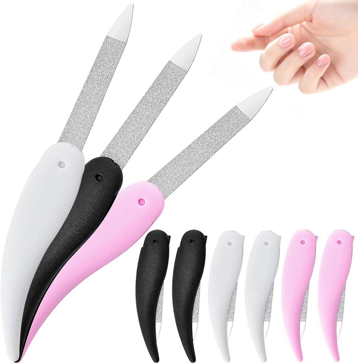 Nagelvijlset - Metalen vijlen - Nagels verzorgen - Inklapbaar design - 9-delig - Zwart roze wit