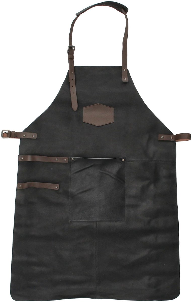 Leren schort voor grillen, koken en tuinieren, zwart