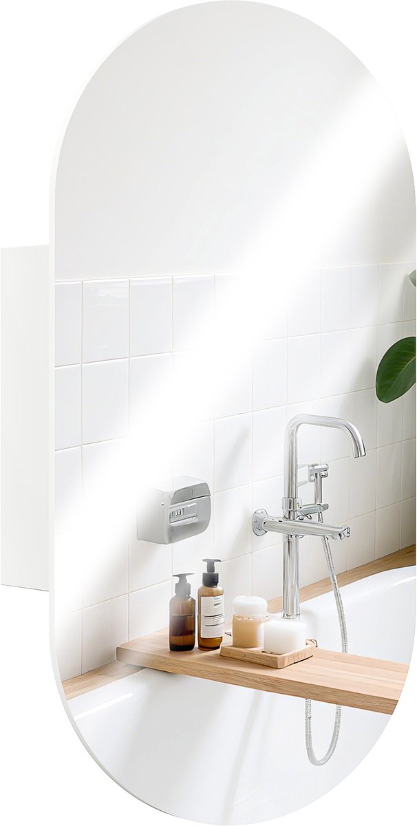 Moderne Ovale Badkamer Spiegelkast met 2 Planken Wit 45x90 cm