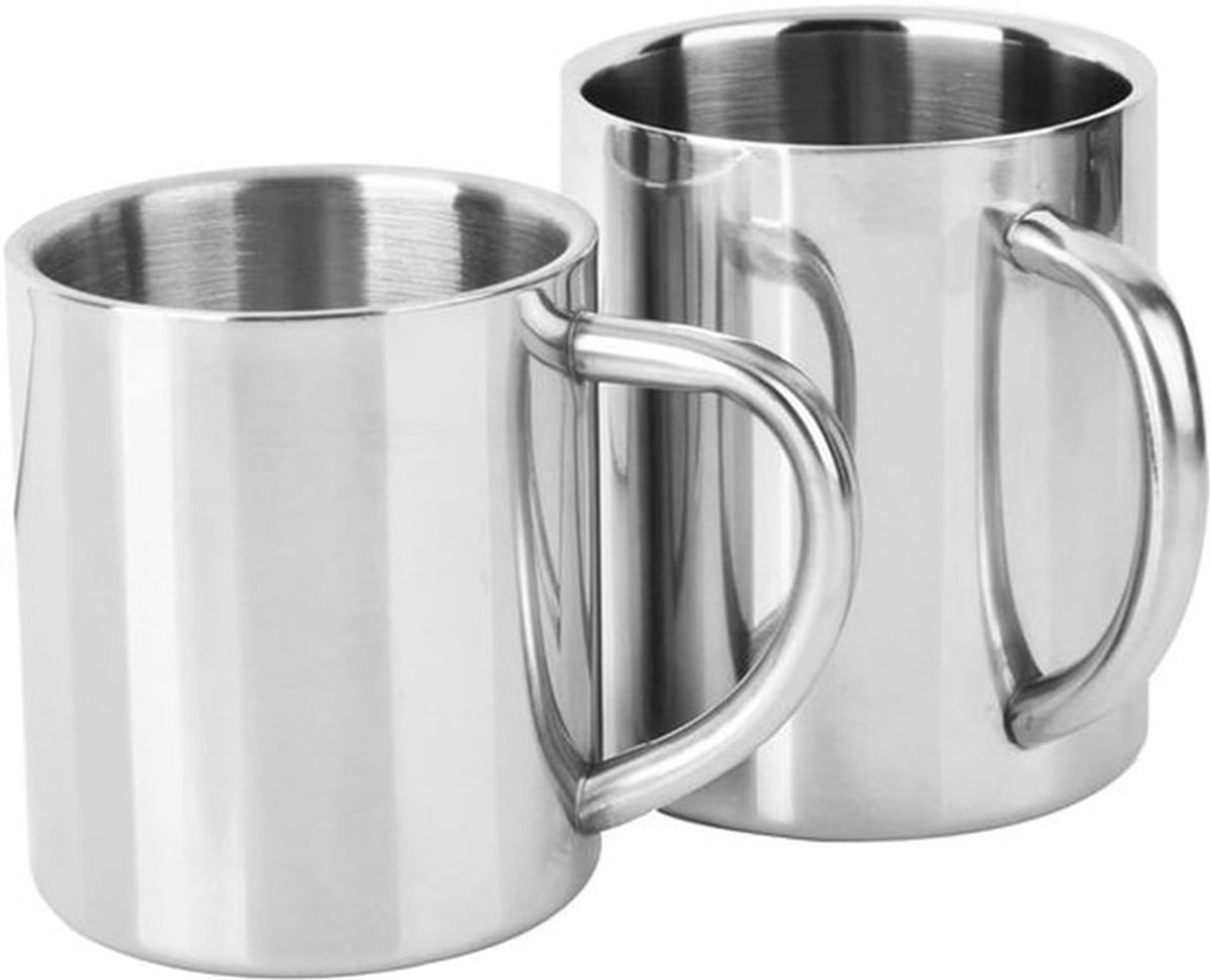 Set van 2 RVS Koffiemokken met Handvat, Hoogwaardige Schokbestendige Isolatie, 300ml Koffiemok voor Thuis en Kantoor