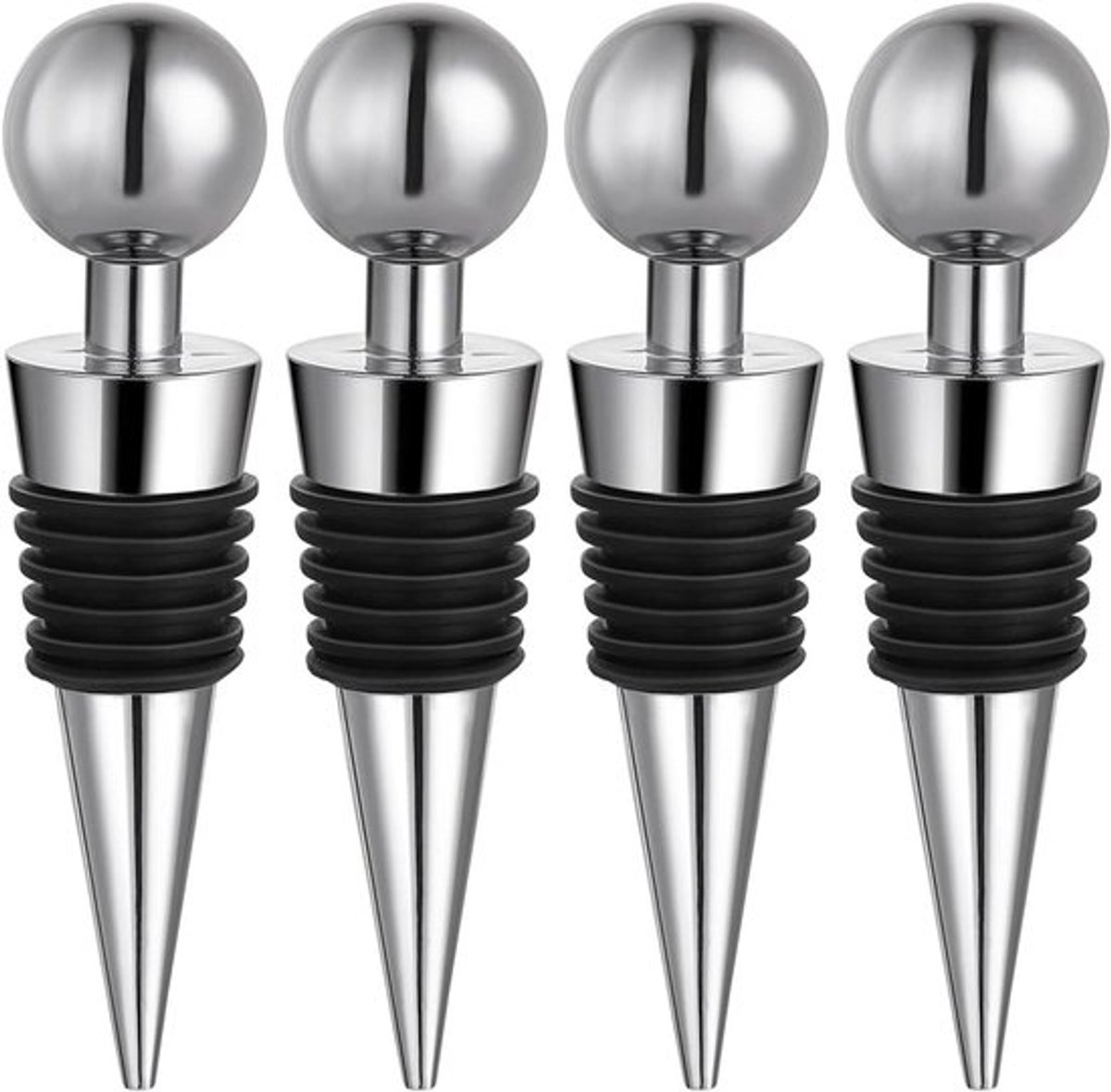 Set van 4 Herbruikbare Wijnstoppers voor Flessen - Wijnkurken voor Wijn, Champagne, Prosecco & Meer