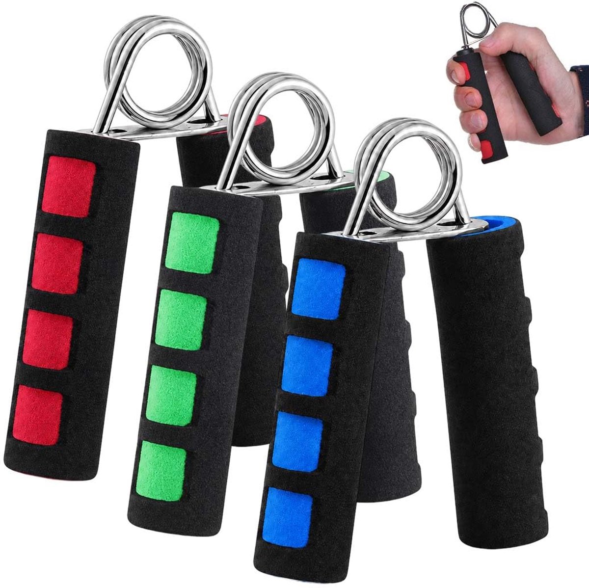 Handtrainer voor gripkracht, set van 3 met antislip handgrepen
