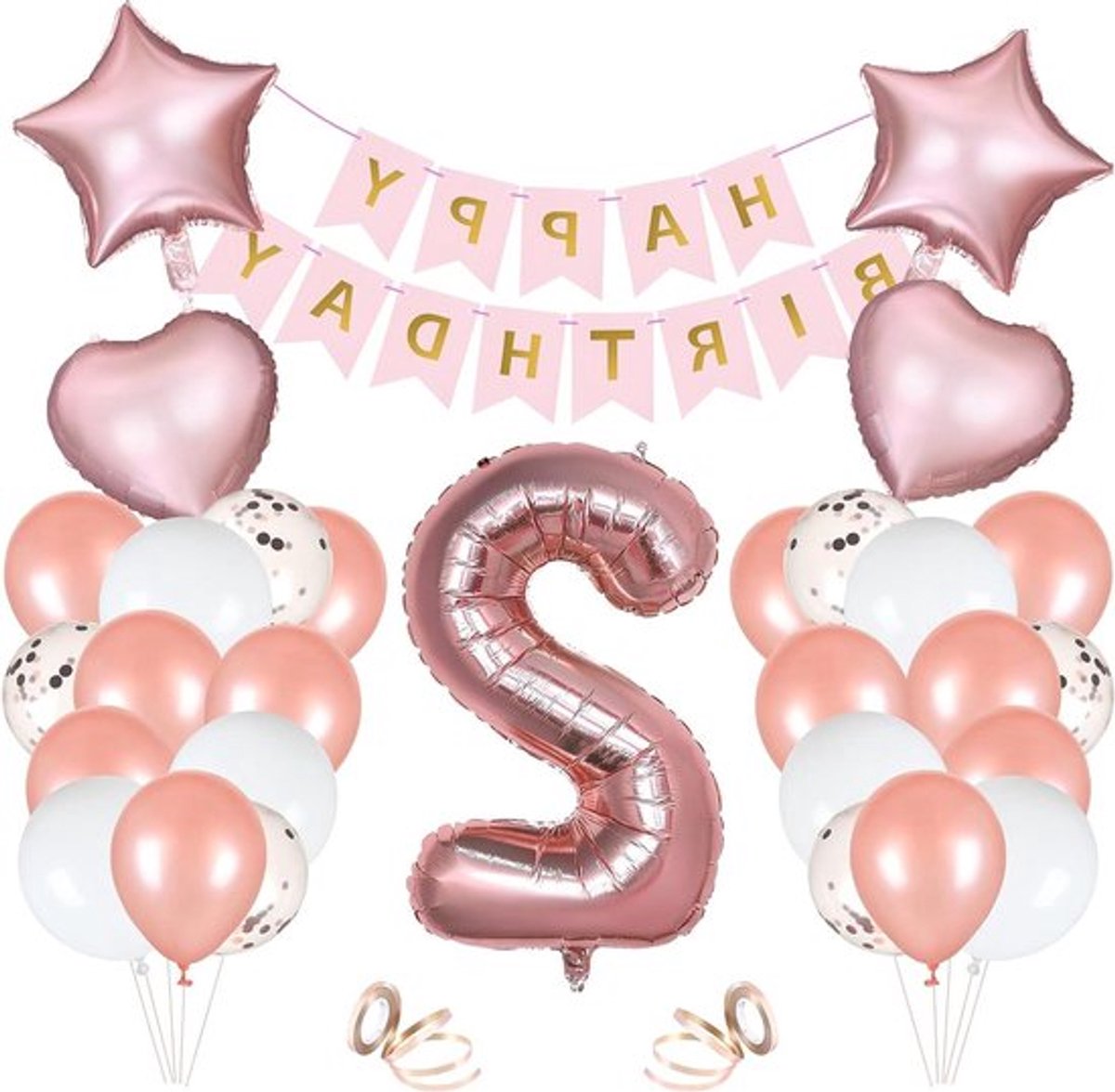 2e Verjaardagsfeest Decoratieset - Verjaardagsbanner - Roze-gouden decoraties voor jongens en meisjes - Ballon met cijfer 2 - Latex- en folieballonnen voor verjaardag en babyshower