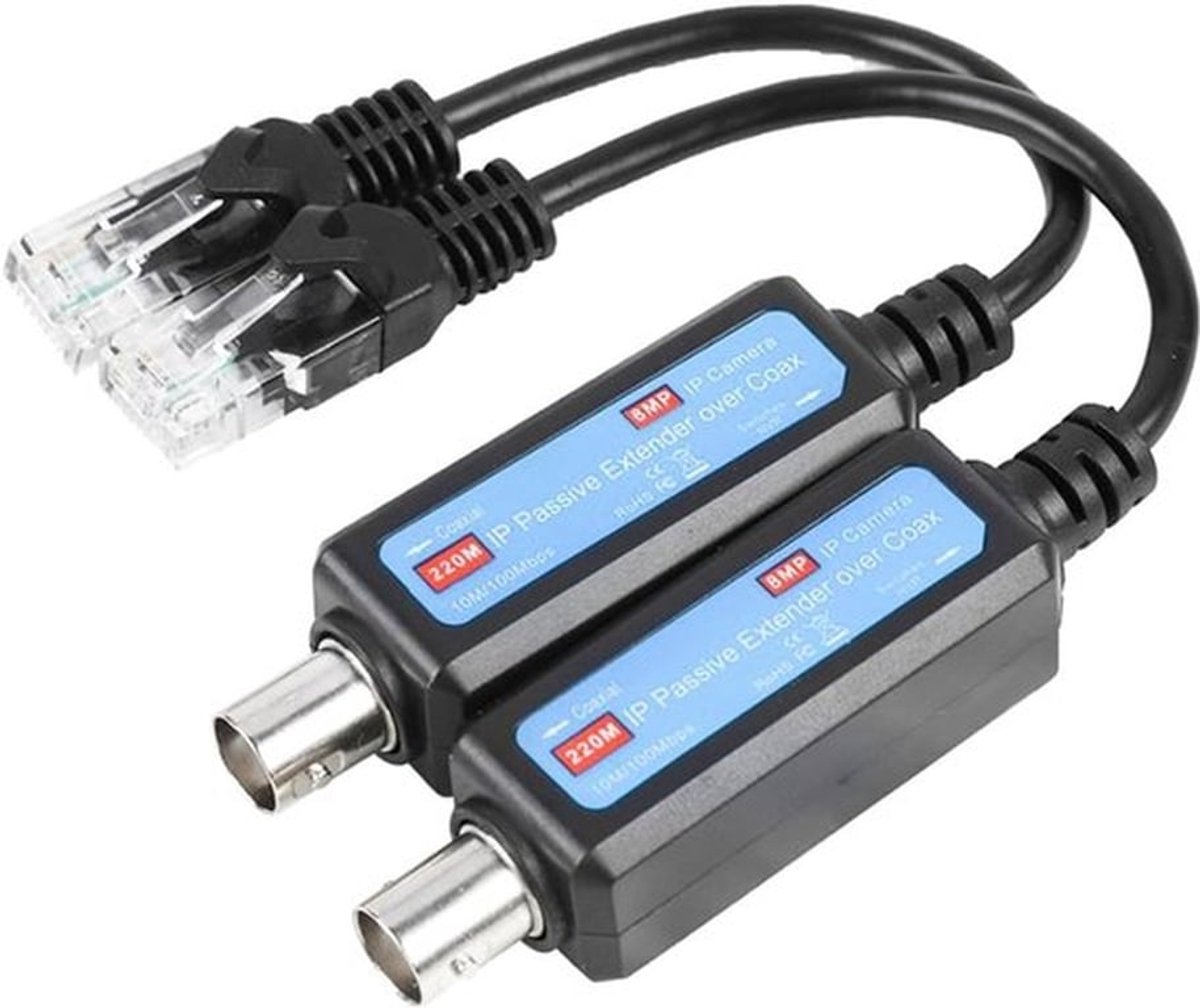 1 paar IP 10/100 Mbps Netwerkzender - 1-kanaals IP-netwerk coaxiale zender-ontvanger - Coaxiale verlengkabel voor IP NVR-camera - Netwerkapparatuur