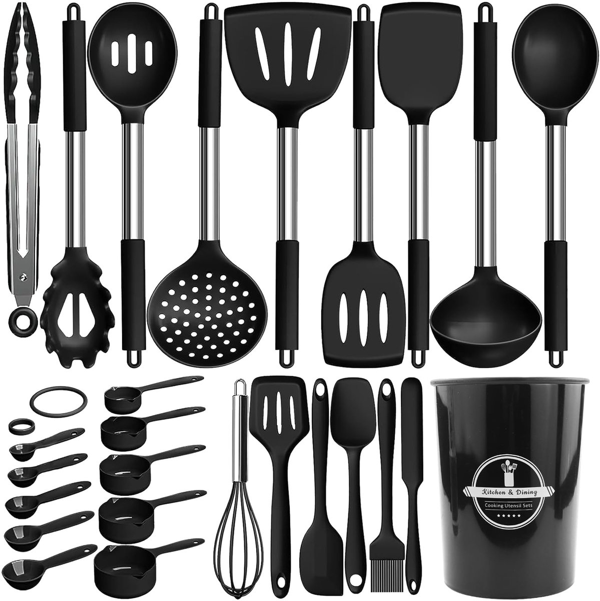 26-delig silicone keukengerei set met roestvrijstalen grepen en ophanghaakjes