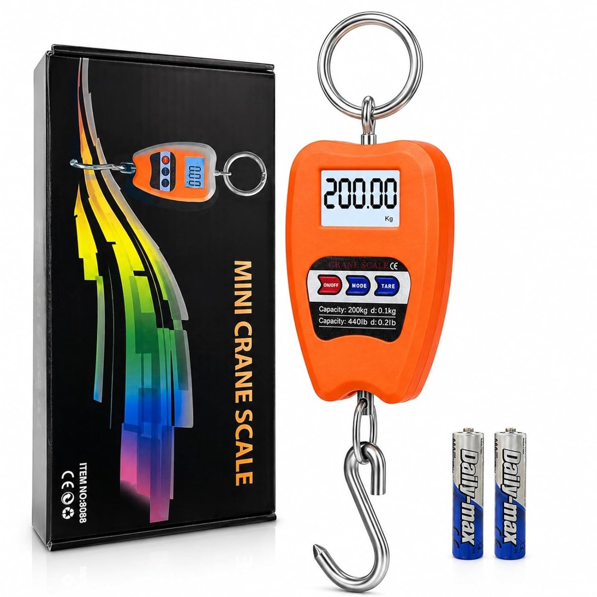 Digitale Hangweegschaal - Zwart - 200 kg - Draagbare Industrieweegschaal met LCD-Display - Voor Vissen, Jacht en Landbouw