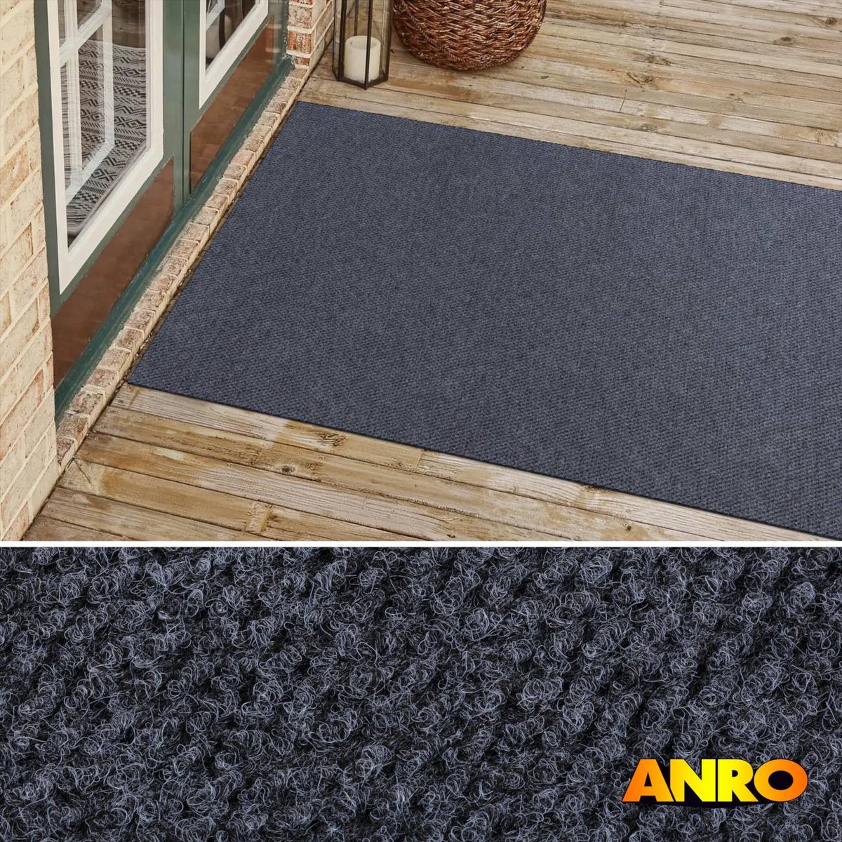 ANRO Schoonloopmat BOB Grijs 120cm x 10m – Tapijtloper Vuilvangmat Antislip Op Maat Entree Kantoor