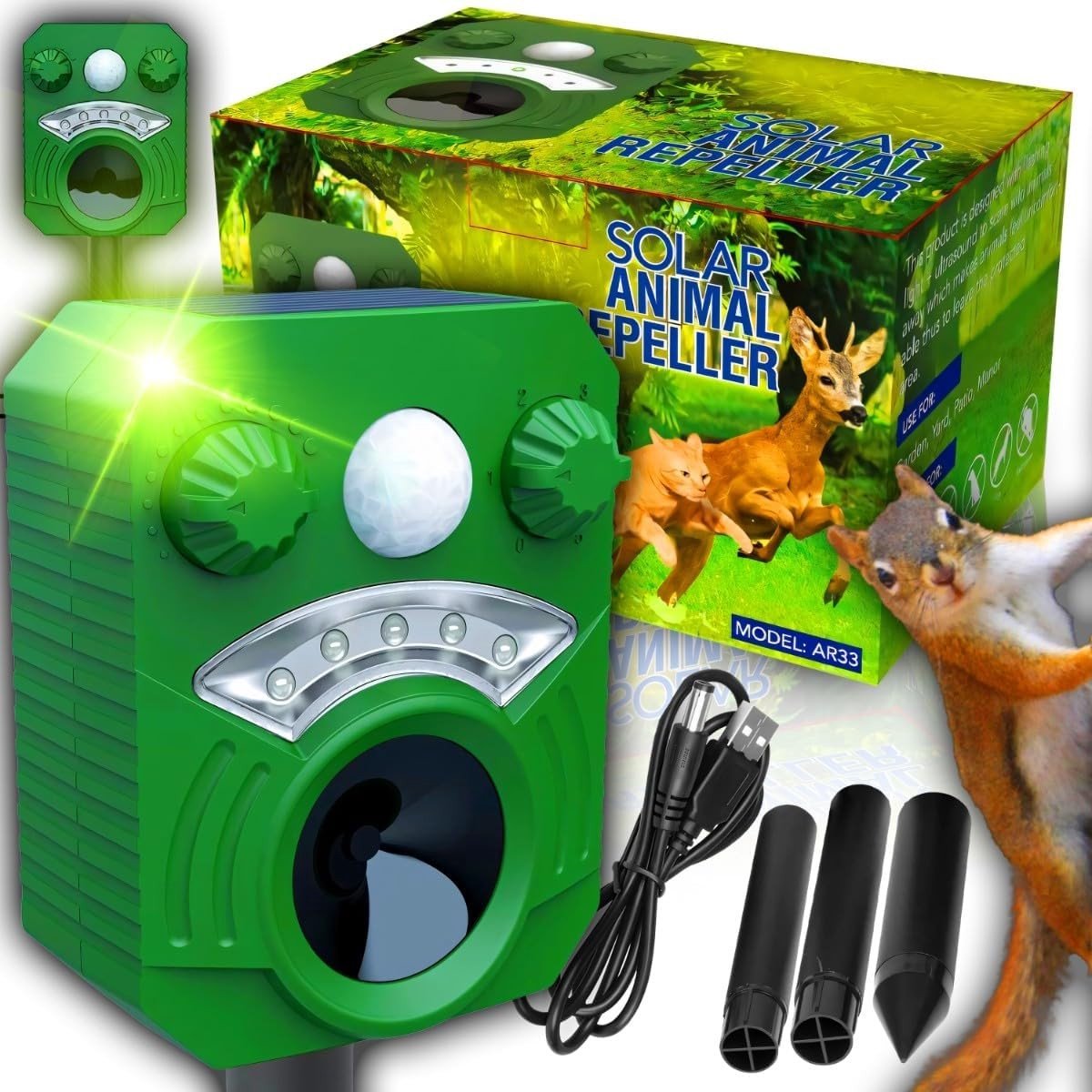 Ultrasone Dierenverjager - Zonne-energie - Multifrequentie - Waterdichte Dierenafschrikker - Voor Tuinen en Buitenruimtes