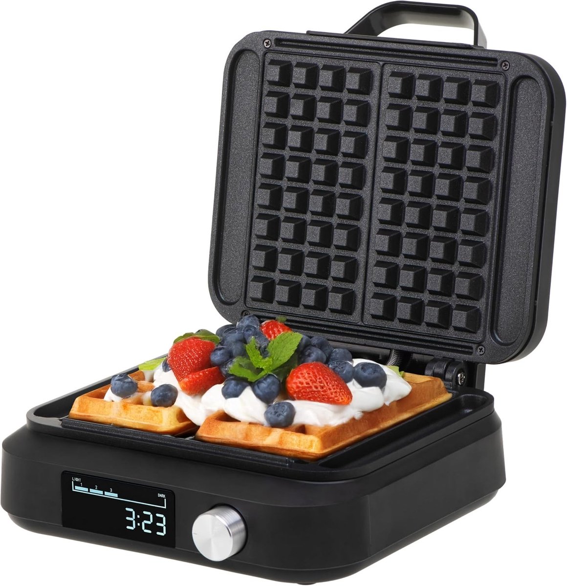 Wafelijzer - Zwart - 17 x 9 x 2 cm - Dubbel Wafelijzer met LCD-Display - Voor Gezinnen en Genieters
