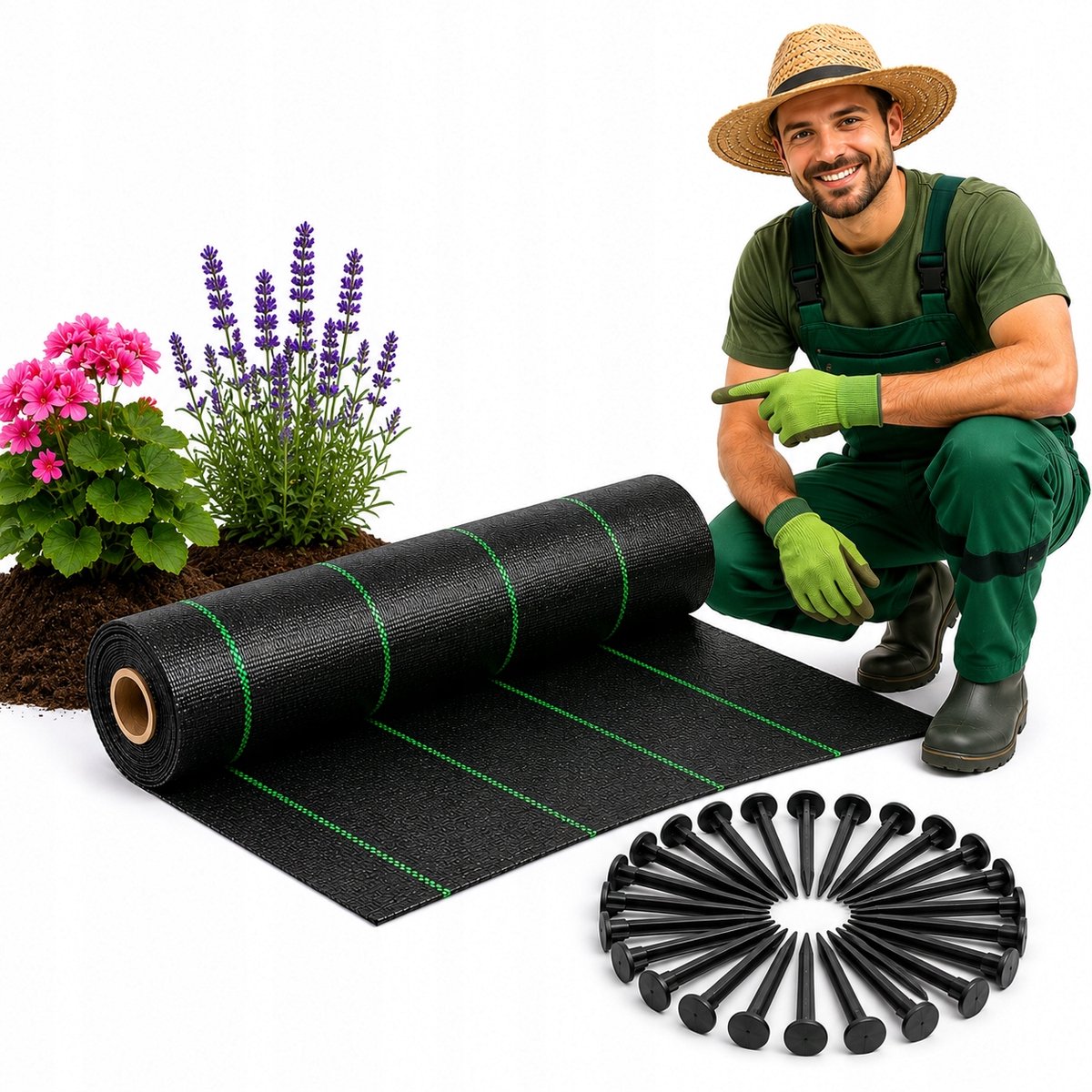 Anti-wiet doek 1,1x50m 90g/m² zwart + 50 grondpennen