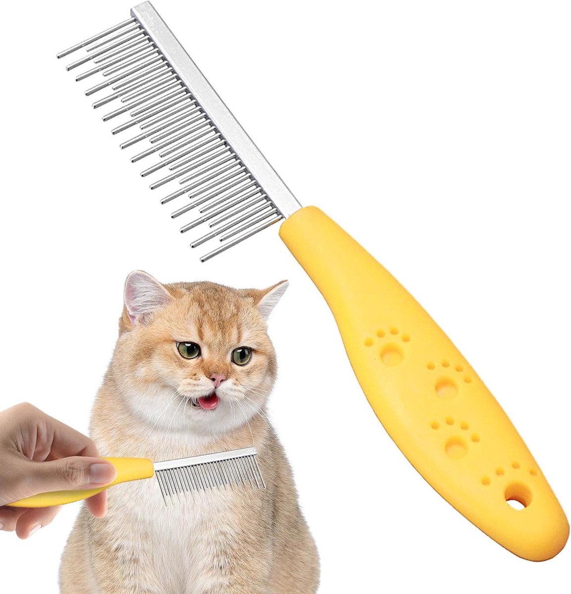 Vlooienkam Hondenkatten - Verzorgingsborstel Huisdier - Verwijdert Huisdierhaar - Dubbele Tand Technologie - 18 cm - Geel