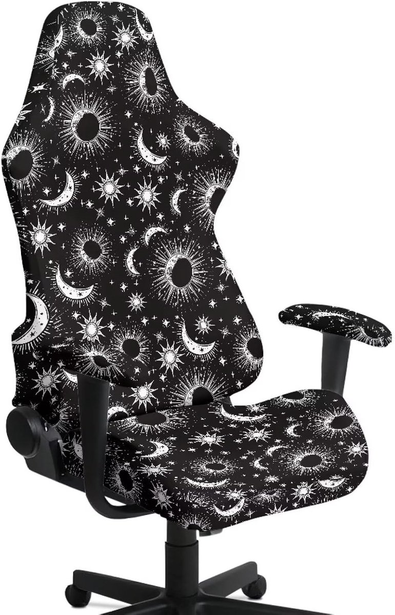 Hoes voor gamingstoel, stretch en afneembaar, wasbaar, ideaal voor computerstoelen, fauteuils en ligstoelen, met sterren en maan design