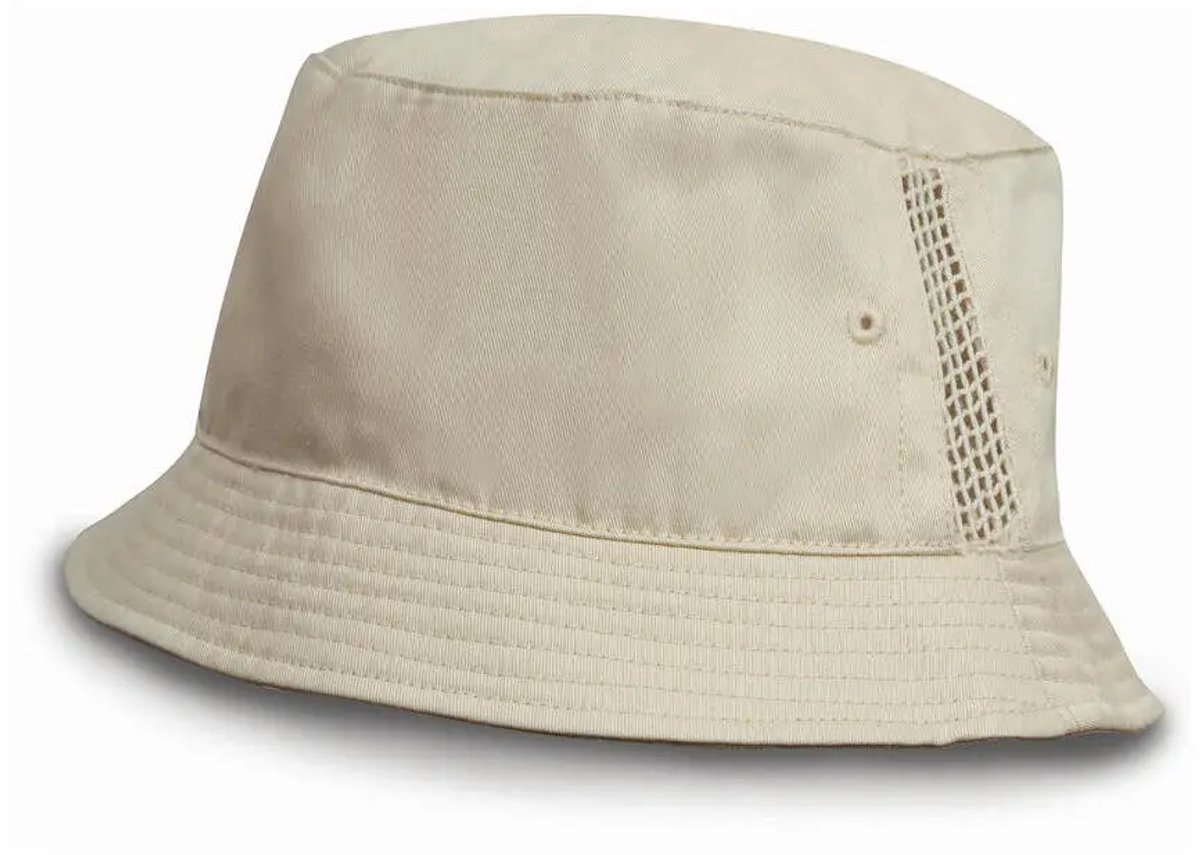 Result Deluxe Washed Cotton Bucket Hat With Side Mesh Panels RH45 - Natural - One size